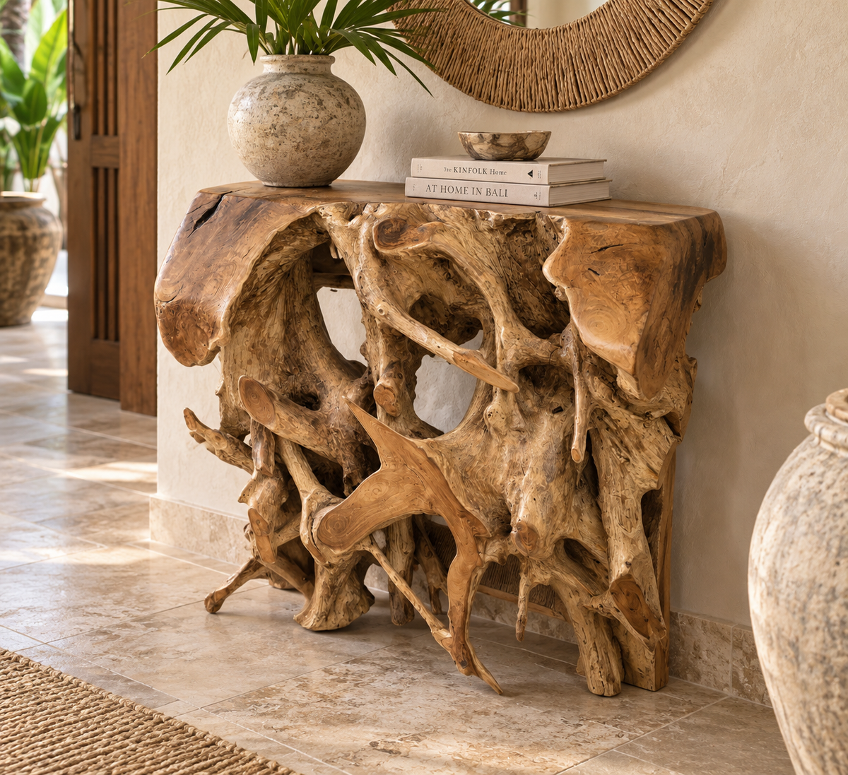 Handcrafted Bali Teak Root Console Table 32” – Natural Wood Entryway Table