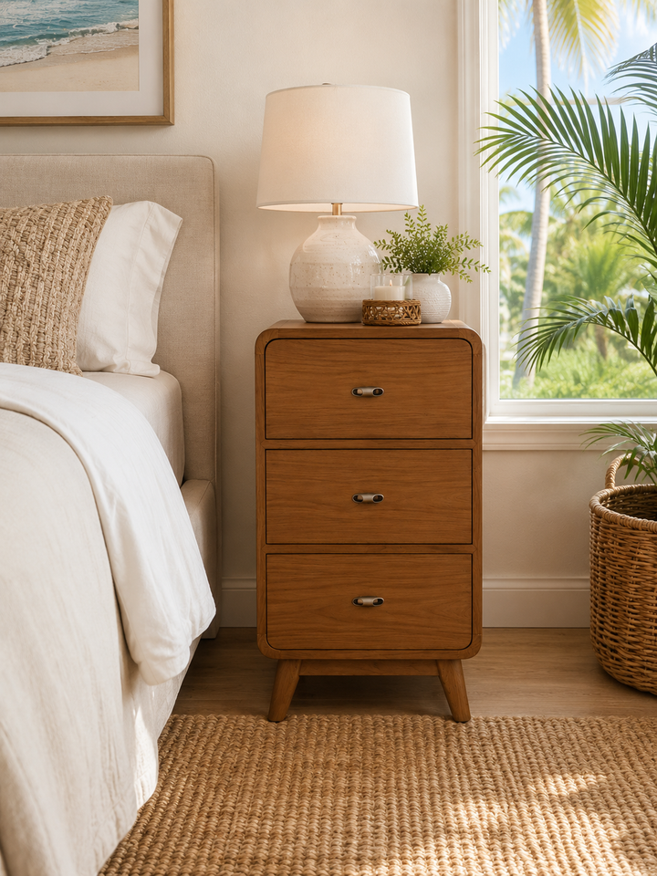 Recycled teak 3 drawer nightstand