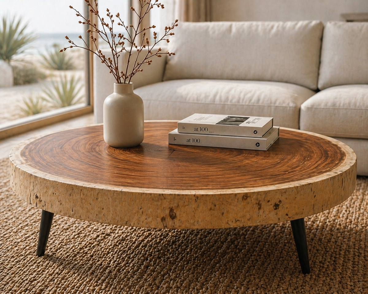 Suar Circle Coffee Table With Black Metal Legs The Broward Design Center