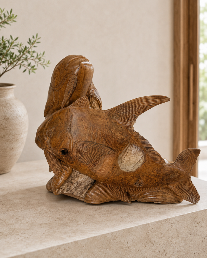 Rising current teak permit sculpture, additional view 2