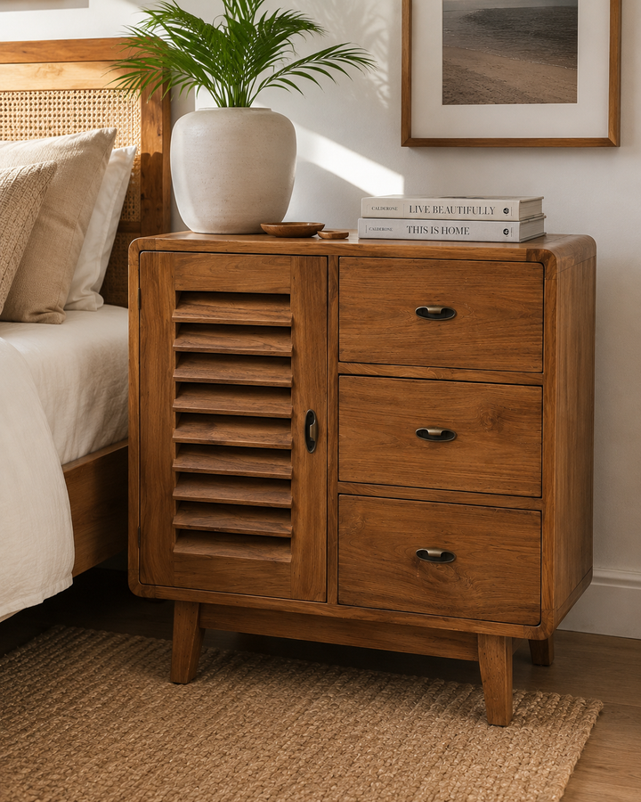 Recycled teak 3 drawer/1 door cabinet, additional view 3