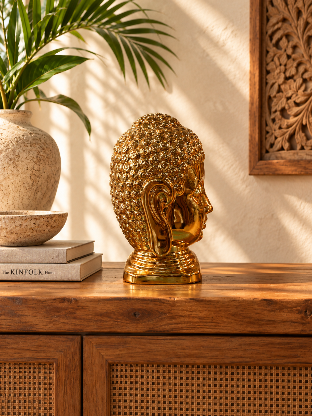 Gold Buddha Head Sculpture – 10”