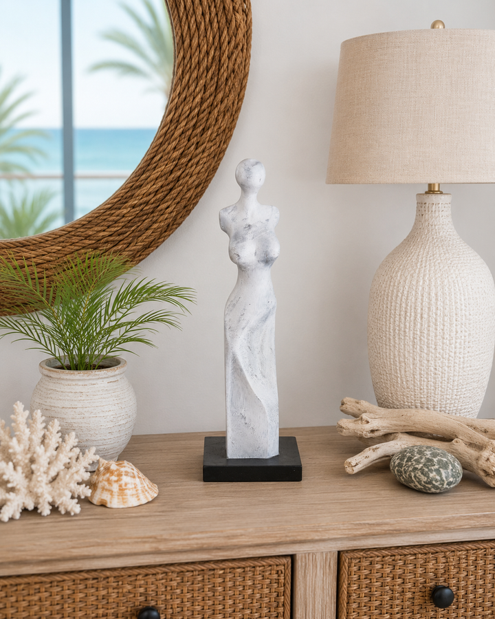 Hand-carved abstract female sculpture (blue)