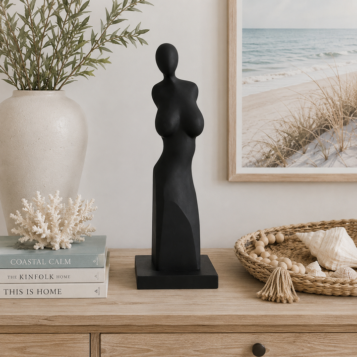Hand-carved abstract female sculpture (black)