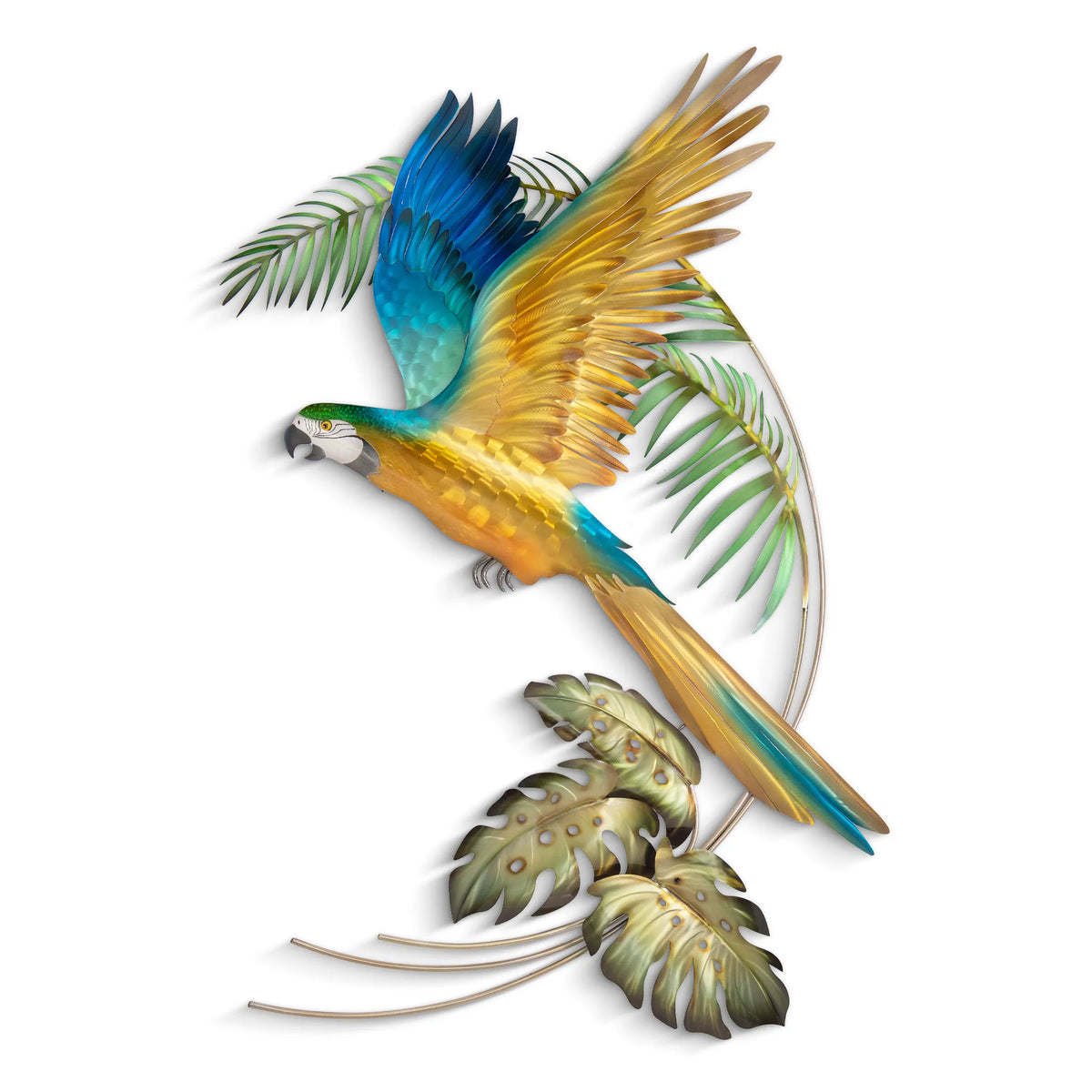 Tropical Blue & Gold Macaw Stainless Steel Wall Art – 33” x 47”