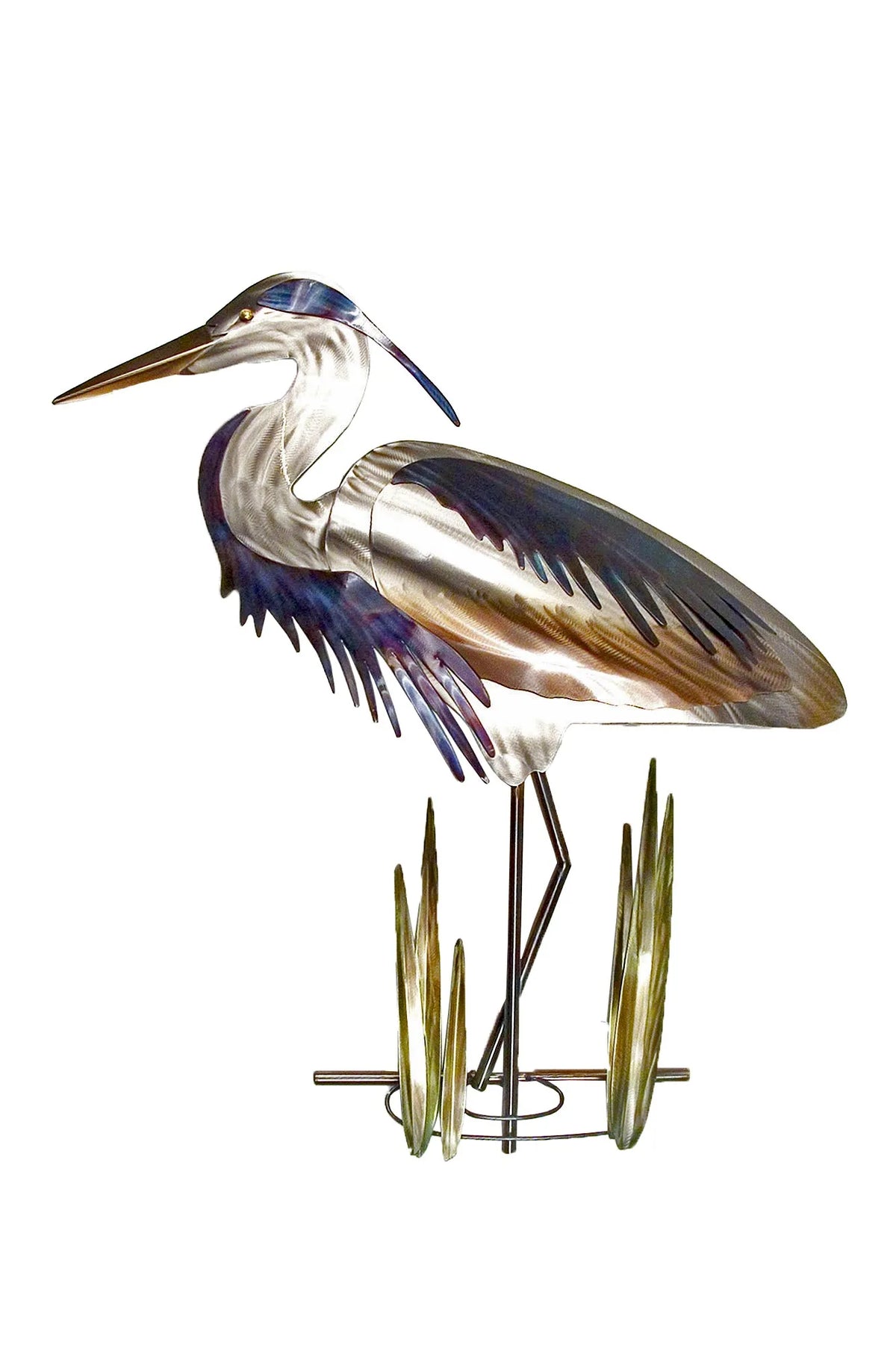 Blue Heron Head Down (face left/stainless steel)