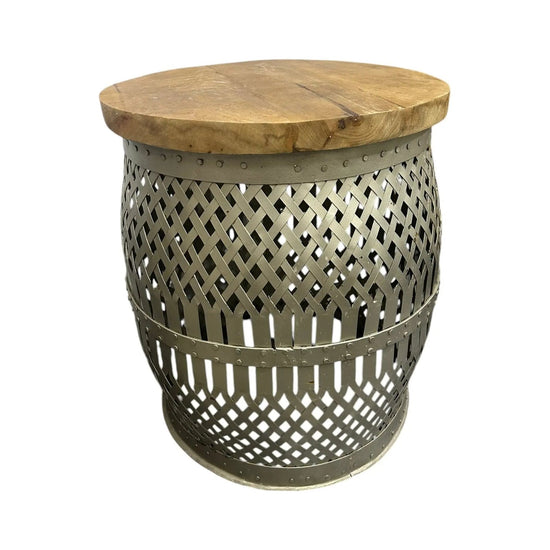 Tin Side Table with Teak Top Broward Design Center