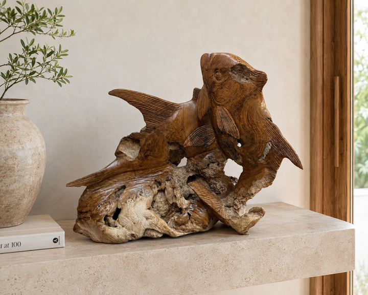 Rising current teak permit sculpture