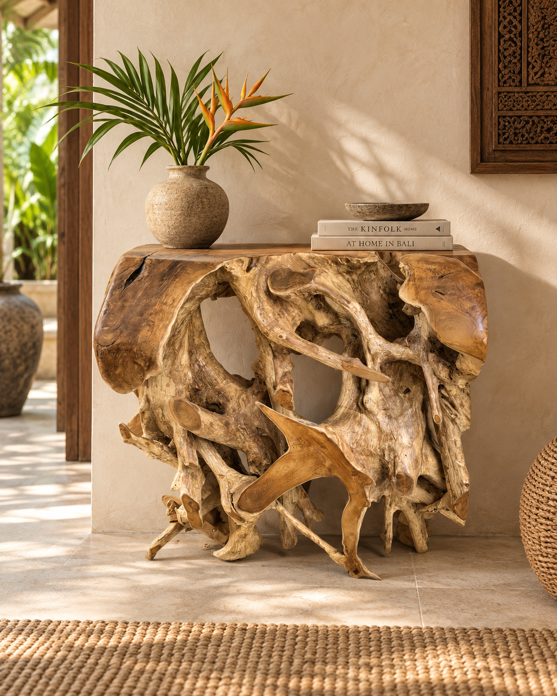 Handcrafted Bali Teak Root Console Table 32” – Natural Wood Entryway Table
