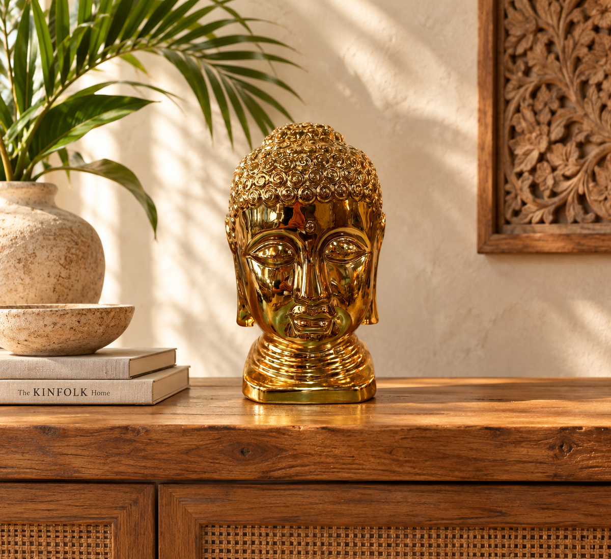 Gold Buddha Head Sculpture – 10”
