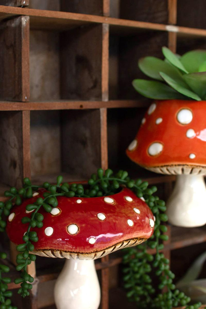 Set of two ceramic toadstool wall planters, additional view 2