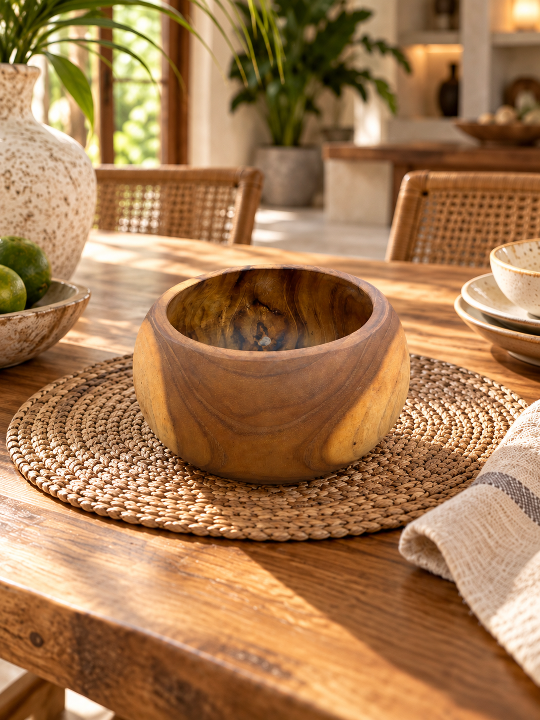 Handmade Bali Suar Wood Bowl – 6” Round