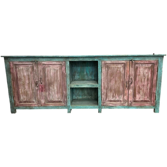 Distressed Purple and Blue Oriental Cabinet - Broward Design Center