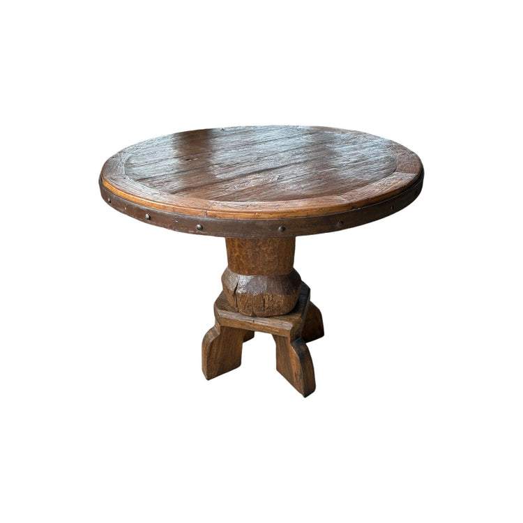 Vintage Wheel Table with Rice Grinder Base Broward Design Center