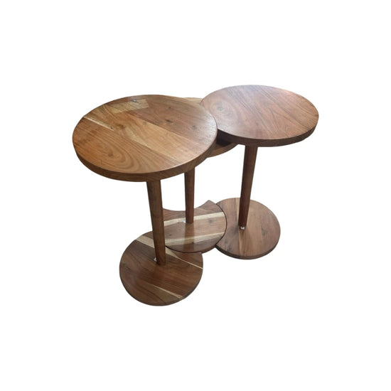 Set of 3 Acacia Wood Round Side Table Broward Design Center