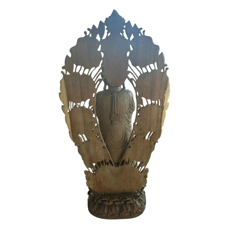 Wood Standing Buddha w/ Flowers Anteak