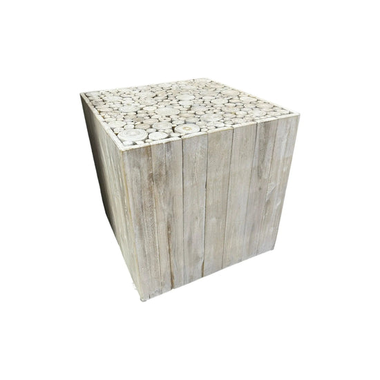 Square White wash Side Table - Broward Design Center