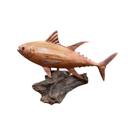 Teak Tuna Sculpture on a Stand Broward Design Center