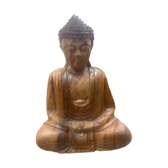 Teak Meditating Buddha with Hands in Lap Broward Design Center