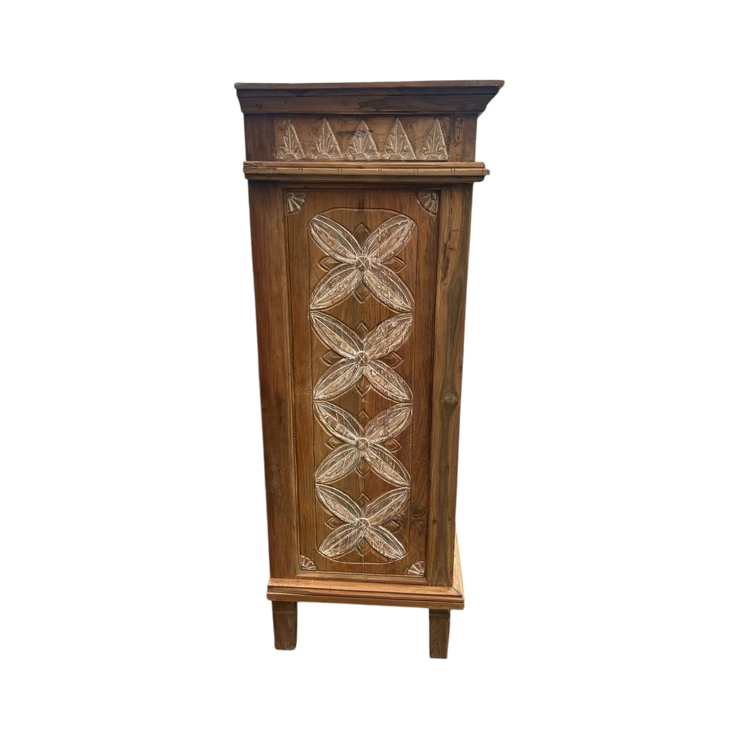 Carved Teak 2 Door Cabinet 53”H Anteak