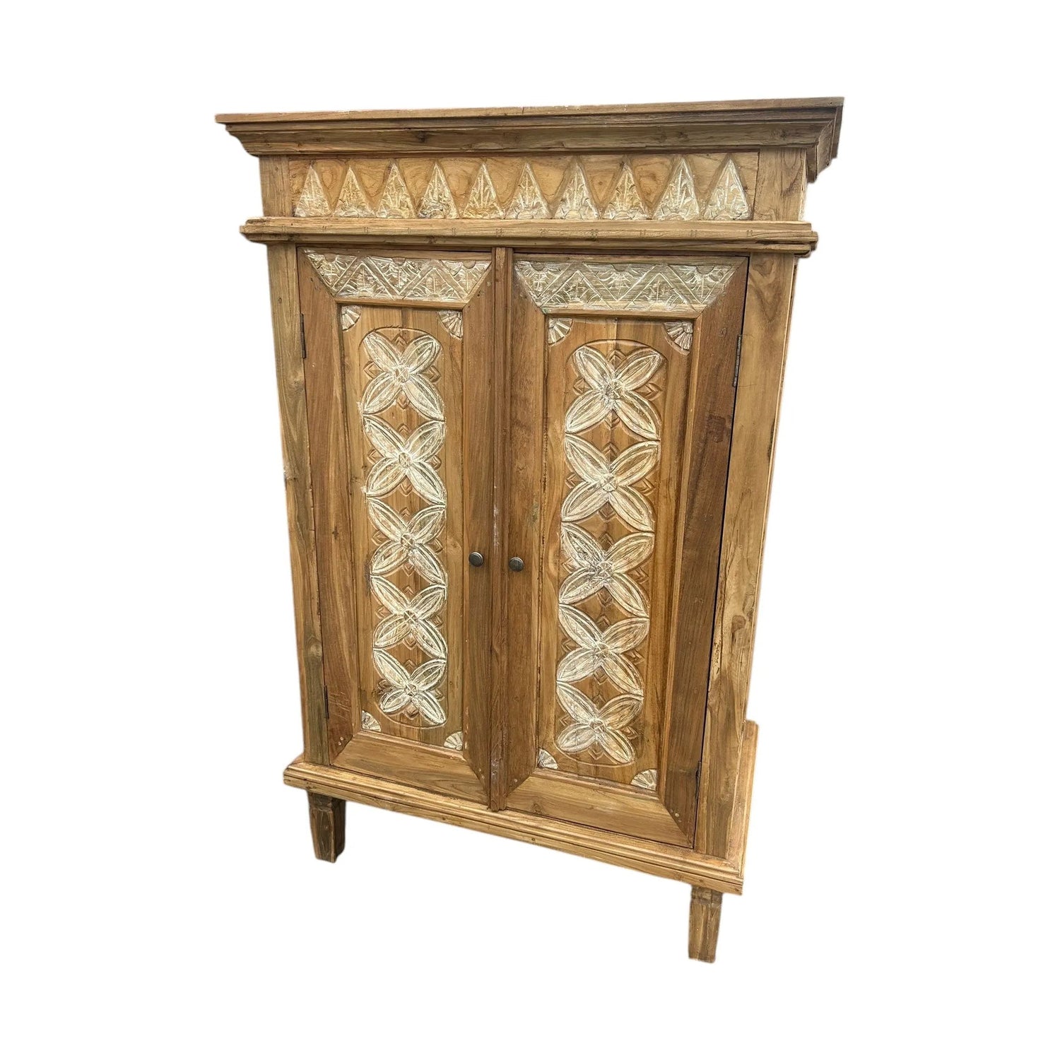 Carved Teak 2 Door Cabinet 53”H Anteak