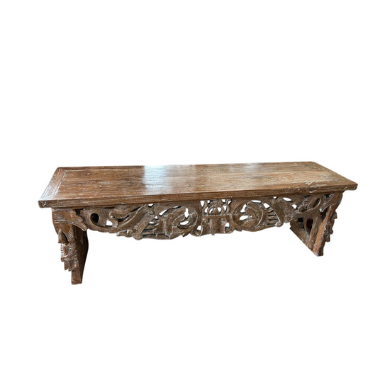 Carved Teak Bench 63”L Anteak