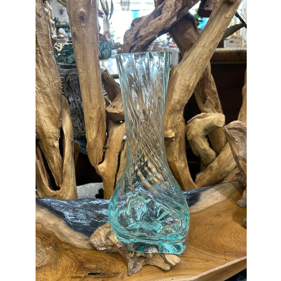 Glass Vase on a Teak Stand Broward Design Center