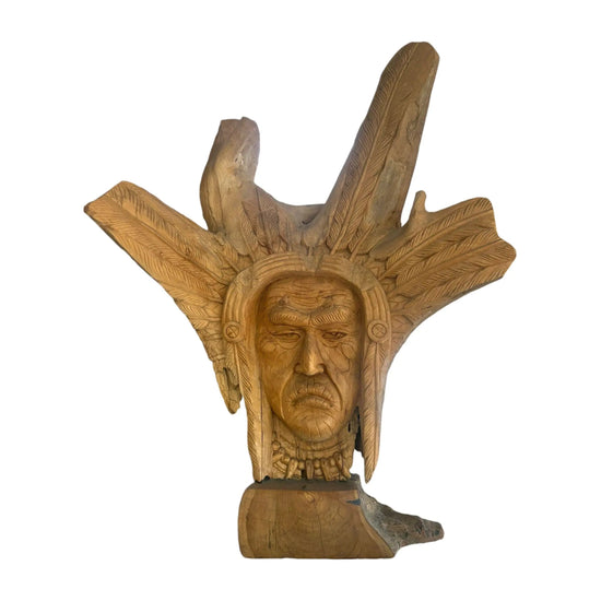 Teak Native Indian Head Sculpture Broward Design Center