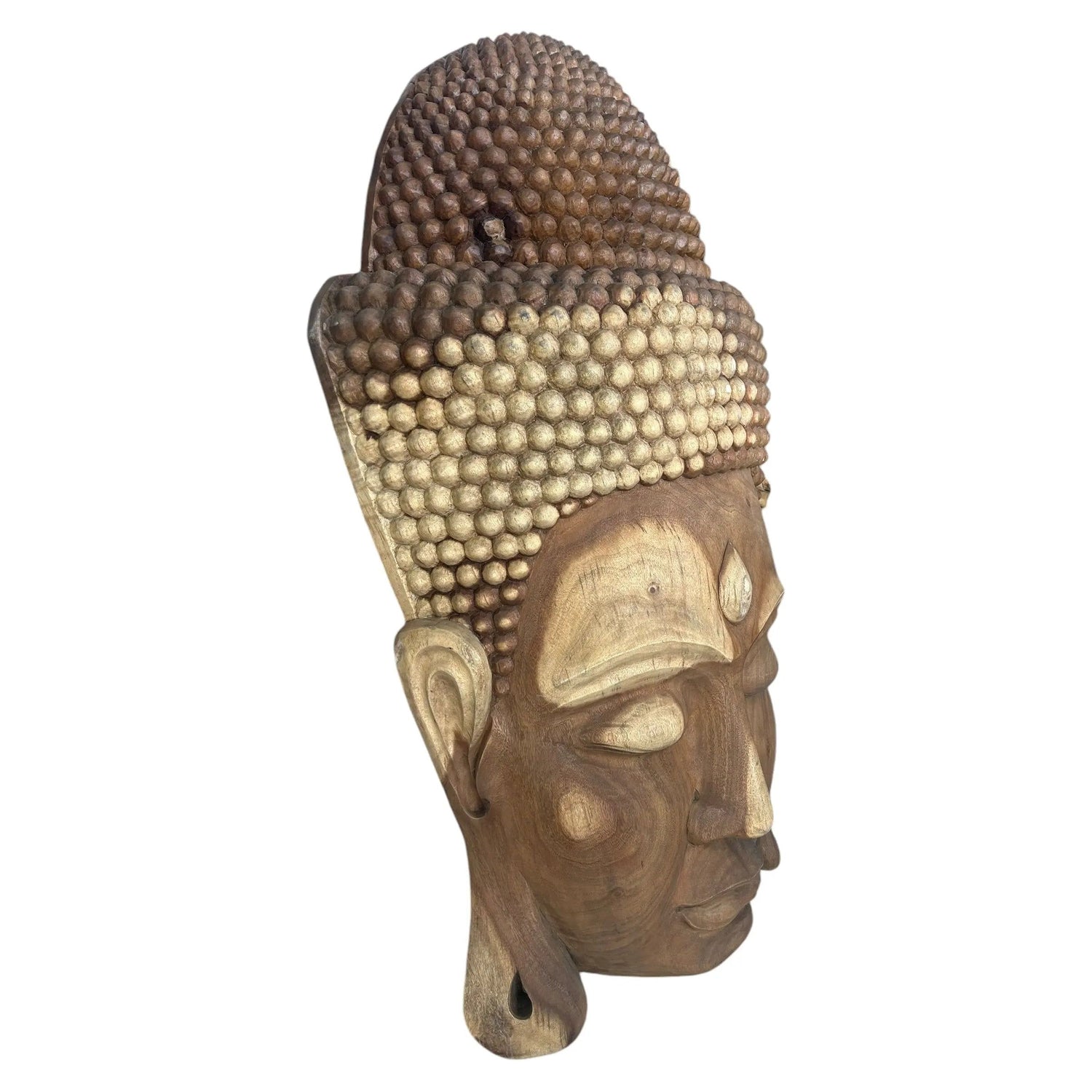 Wood Buddha Face Statue 60” Broward Design Center