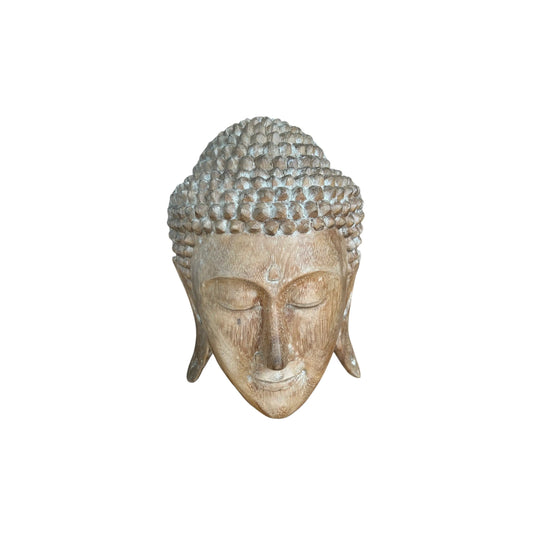 Wood Buddha Face Statue 11” Broward Design Center