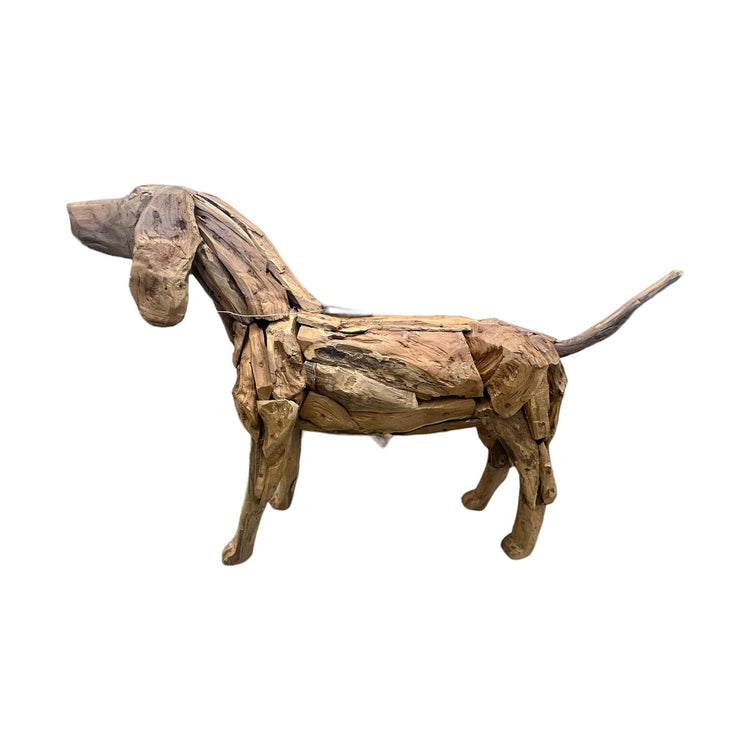 Hand-made Teak Dog Sculpture Broward Design Center