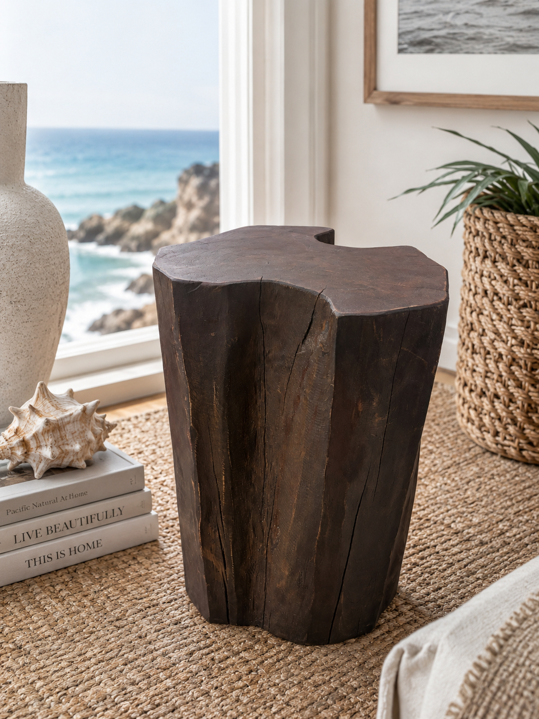 Solid teak wood stump side table, additional view 2