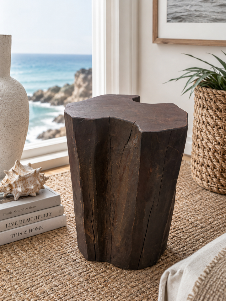 Solid teak wood stump side table, additional view 2