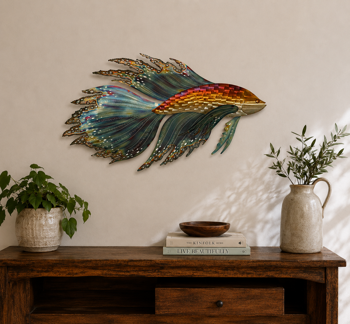 Fighting Fish R (face L, Raku style, no coatings)