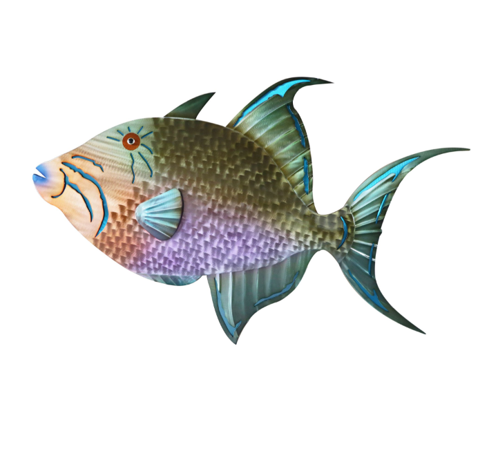 Metal triggerfish wall decor for coastal home